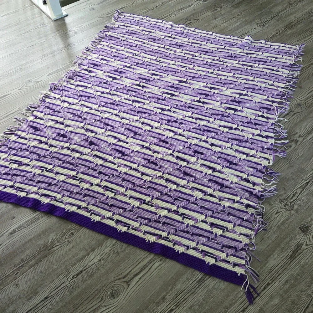 Handmade Crochet Purple Mosaic Afghan Throw Blanket Geometric 55x67 Cottagecore